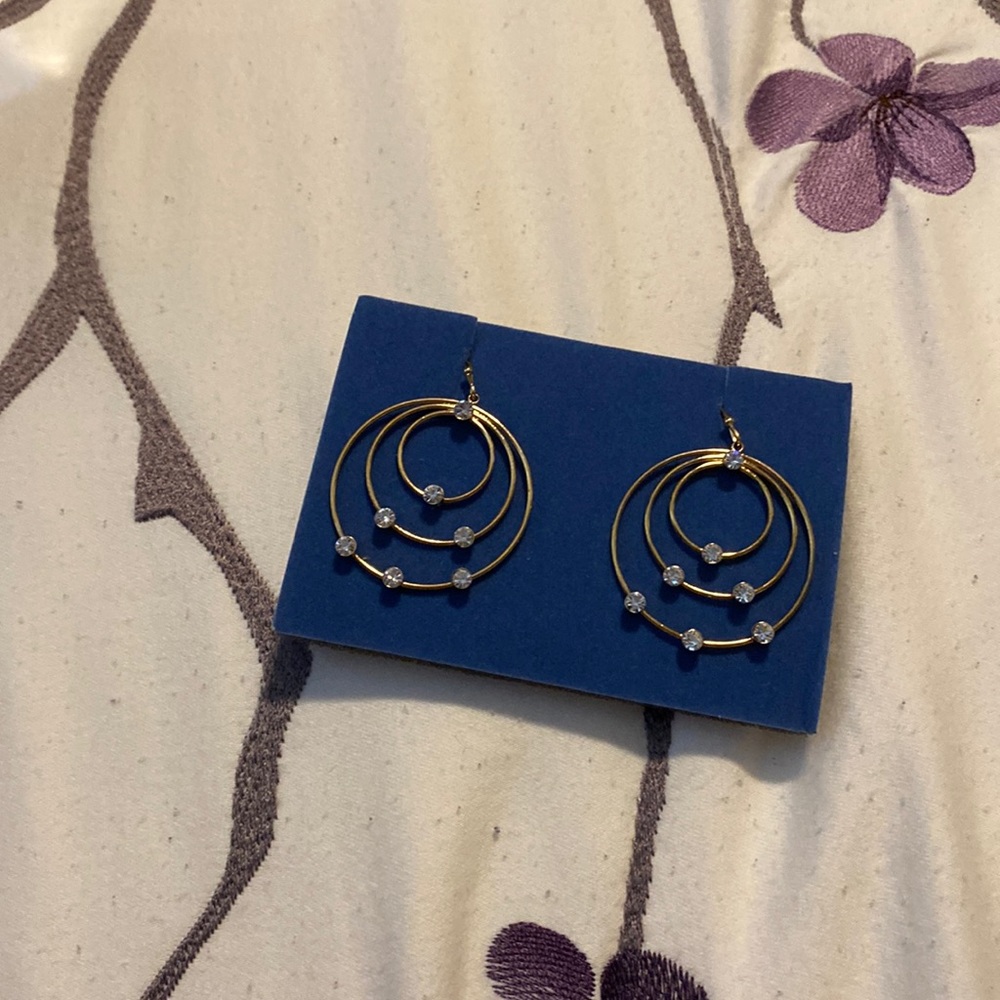Goldtone and Rhinestone Pendant Circle Earrings